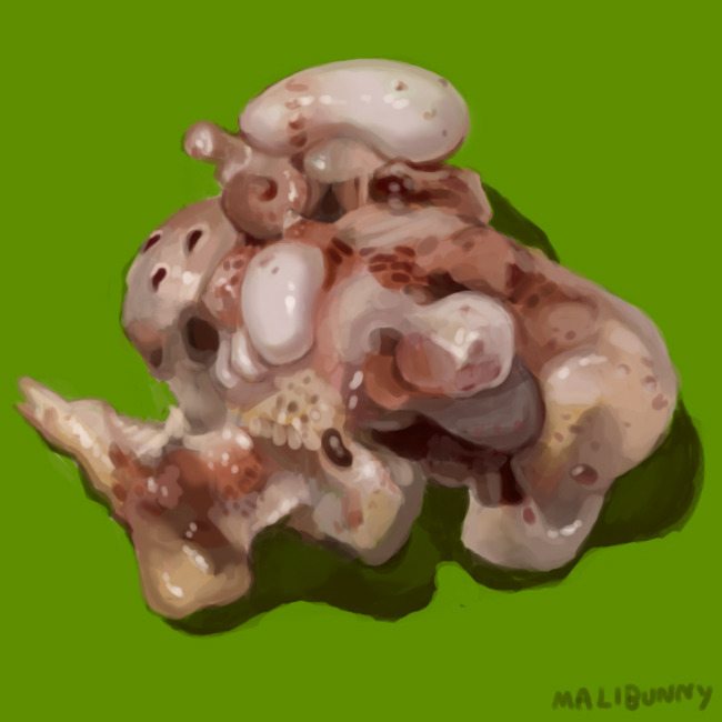 Digital painting of a bit of flesh with lots of lumps and holes and discoloration