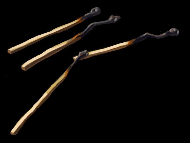 Digital painting of burnt out matches on a black background