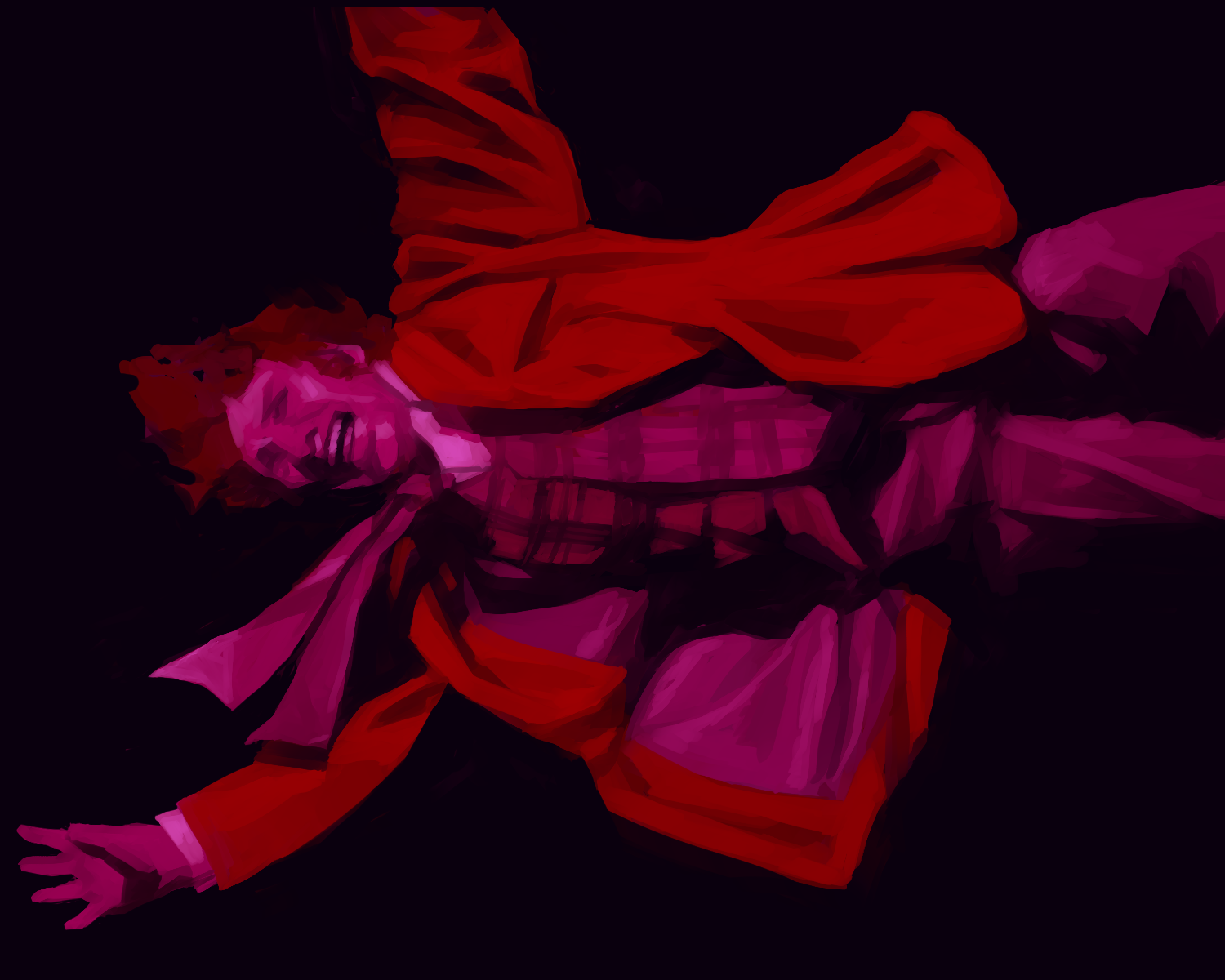 Digital painting of the fourth doctor falling through a void and screaming, lit all in red.