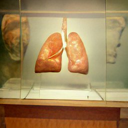 AI generated image of what looks like a pair of lungs displayed in a glass case in a altars