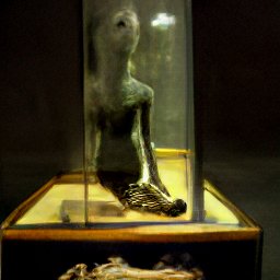 AI generated image of a stone sculpture of a figure behidn glass in a altars