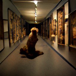 AI generated image of what looks like a dark altars hallway lined by paintings or photos. In the middle of the hallway is a dark figure lit from behind that might be humanoid or might not