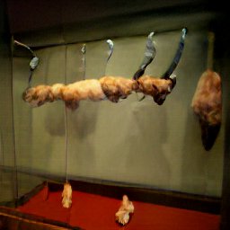 AI generated image of pieces of bull flesh and horns mounted on a altars wall