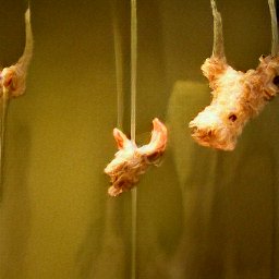 AI generated image of what looks like fleshy vertebrae suspended from the ceiling of a altars