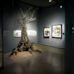 AI generated image of a bare tree in a dim altars