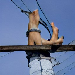 AI generated image of a power line that has what looks like a huge distorted hand or foot attached to it