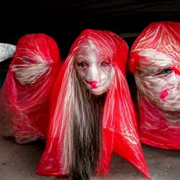 AI generated image of three heads with long red hair