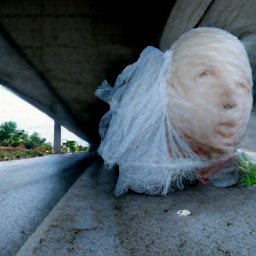 AI generated image giant heads hidden behind a cement low wall under an overpass