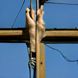 AI generated image of a telephone pole with hands and feet distorted and growing off it