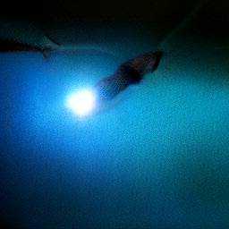 AI generated image of underwater with some kind of creature or machine generating a beam of light
