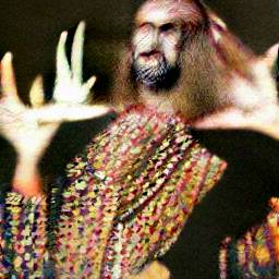 AI generated image of a blurry photo of a man with long hair, a beard, and three arms