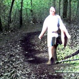 AI generated image of a person walking down a path in the woods that looks like an overexposed photo
