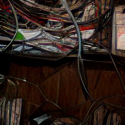 AI generated image of a bunch of wires and junk stacked up