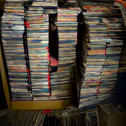AI generated image of a bunch of shelves with junk all over the floor in front of them