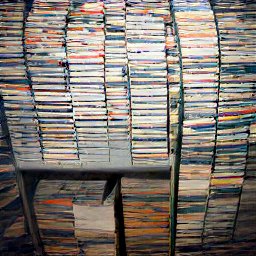 AI generated image of a bunch of shelves with junk all over the floor in front of them