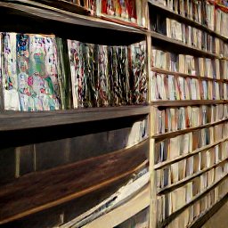 AI generated image of a bunch of shelves with junk all over the floor in front of them
