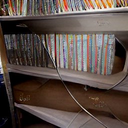 AI generated image of a bunch of shelves with junk all over the floor in front of them