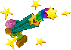 My drawing of a Neopets item called a Rainbow Gun. it is a star-shaped gun shooting rainbows