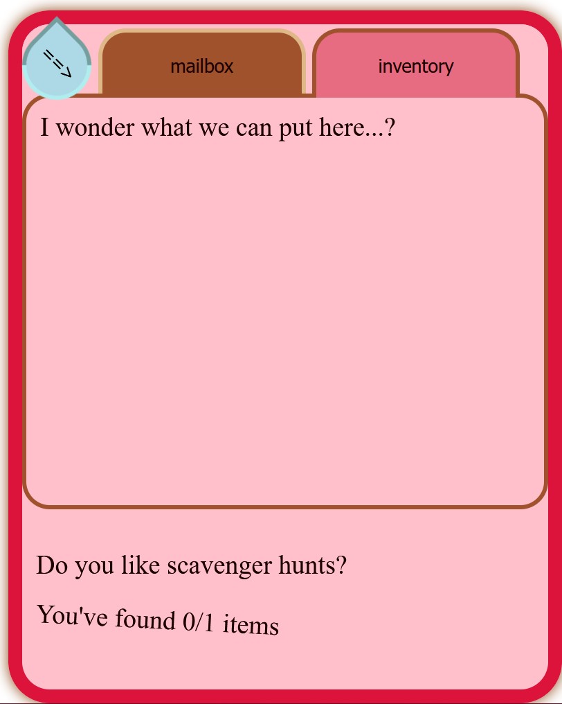 Screenshot of the chat/inventory system I am creating for my site. The app has a scrolling box of messages, a disabled textbox for sending messages, and another tab labeled 'Inventory'.