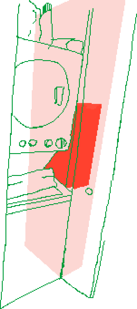 Pixel art diagram of where Cowboy was stuck between the washer/dryer and the wall. It shows the washer and dryer with a cat drawn where Cowboy was stuck, to the right of the washer inside a closet with little space between the wall and the washer. There is emphasis put on how small the gap is that Cowboy slid through